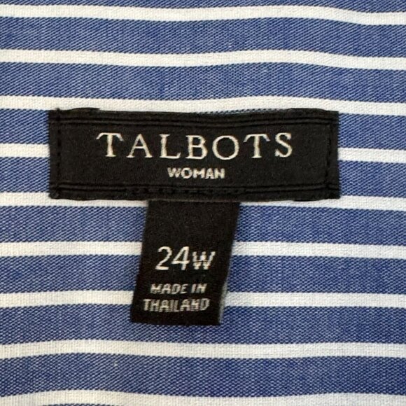 Talbots Blue & White Pin Striped Button Blouse Shirt Floral Flip Cuff 24W - Picture 7 of 14
